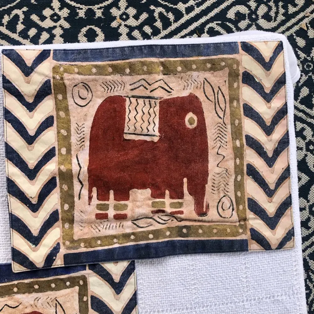Vintage Hand-painted Elephant Placemats‎ Set of 4 16x12 Bohemian Boho Home Decor